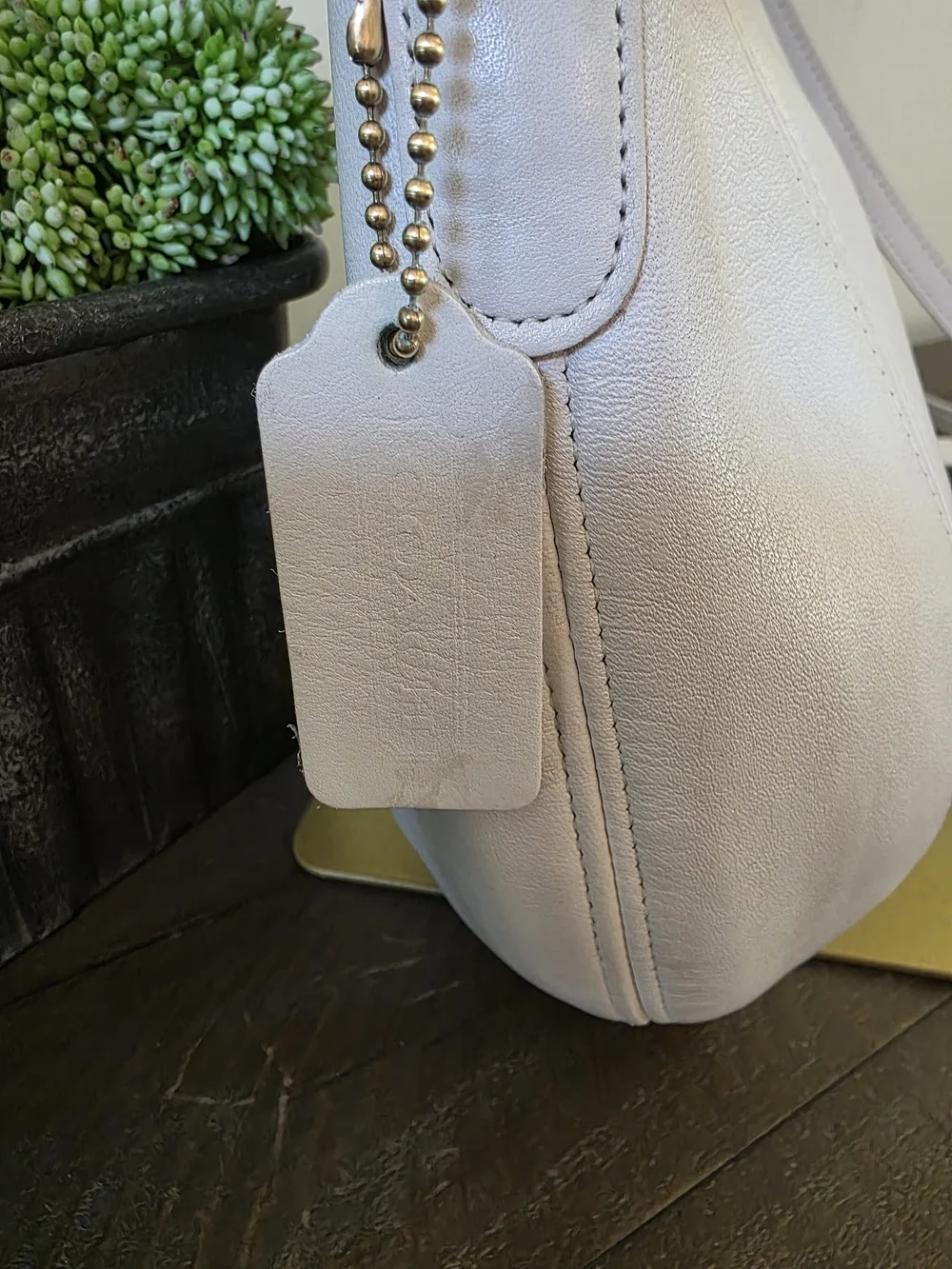 Vintage Coach Small Framed Pouch Crossbody Bag White Glovetanned Leather USA